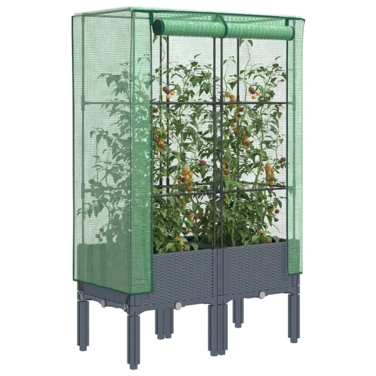 Hochbeet mit Gewächshaus-Aufsatz Blumenkasten Frühbeet für Garten Pflanzkasten mit Gewächshaus Kräuterbeet Blumenbeet Pflanzenbeet Gartenbeet Gemüsebeet Dunkelgrau 80x40x140 cm PP – Bild 1
