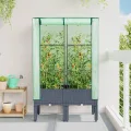 Hochbeet mit Gewächshaus-Aufsatz Blumenkasten Frühbeet für Garten Pflanzkasten mit Gewächshaus Kräuterbeet Blumenbeet Pflanzenbeet Gartenbeet Gemüsebeet Dunkelgrau 80x40x140 cm PP - Thumbnail 3