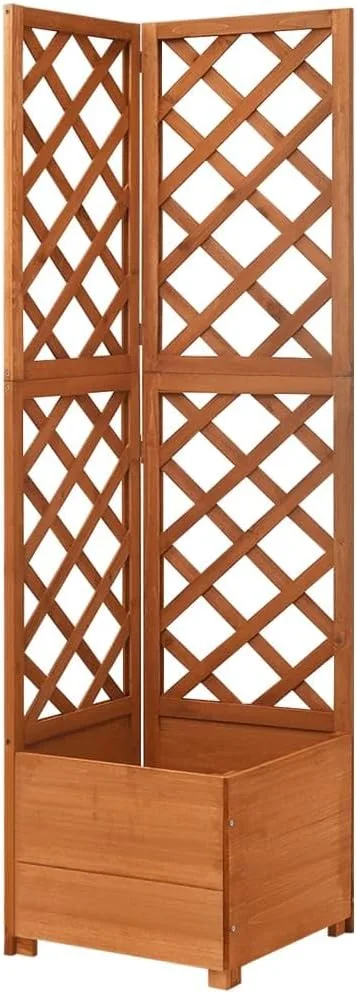Eck-Spalier mit Pflanzkasten Pflanztopf Kräuterbeet Frühbeet Blumenkübel für Balkon Blumenbeet Pflanzenbeet Gartenbeet Pflanzgefäß für Draußen Braun 40x40x150 cm Massives Tannenholz – Bild 1