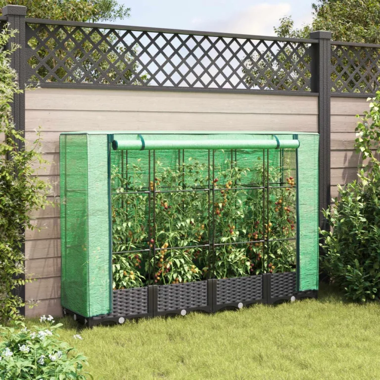 Hochbeet mit Gewächshaus-Aufsatz Anzuchtbeet Pflanzkasten mit Gewächshaus Gartenbeet Gemüsebeet Wetterfest Kräuterbeet Frühbeet für Garten Blumenbeet Pflanzenbeet Schwarz 160x40x123 cm PP – Bild 3