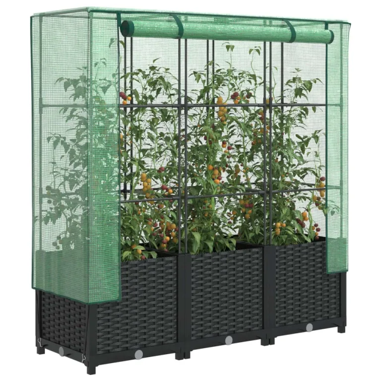 Hochbeet mit Gewächshaus-Aufsatz Anzuchtbeet Pflanzkasten mit Gewächshaus Gartenbeet Gemüsebeet Wetterfest Kräuterbeet Frühbeet für Garten Blumenbeet Pflanzenbeet Schwarz 160x40x123 cm PP – Bild 10