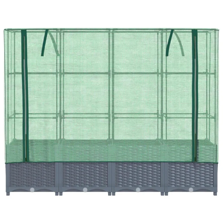 Hochbeet mit Gewächshaus-Aufsatz Gemüsebeet Kräuterbeet Blumenkasten Frühbeet für Garten Pflanzkasten mit Gewächshaus Blumenbeet Pflanzenbeet Gartenbeet Dunkelgrau 160x40x138 cm PP – Bild 4