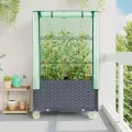 Hochbeet mit Aufsatz und Rollen Kräuterbeet Blumenbeet Frühbeet für Garten Pflanzenbeet Blumenkasten Pflanzkasten mit Gewächshaus Gartenbeet Gemüsebeet Dunkelgrau 50x80x182 cm PP - Thumbnail 3
