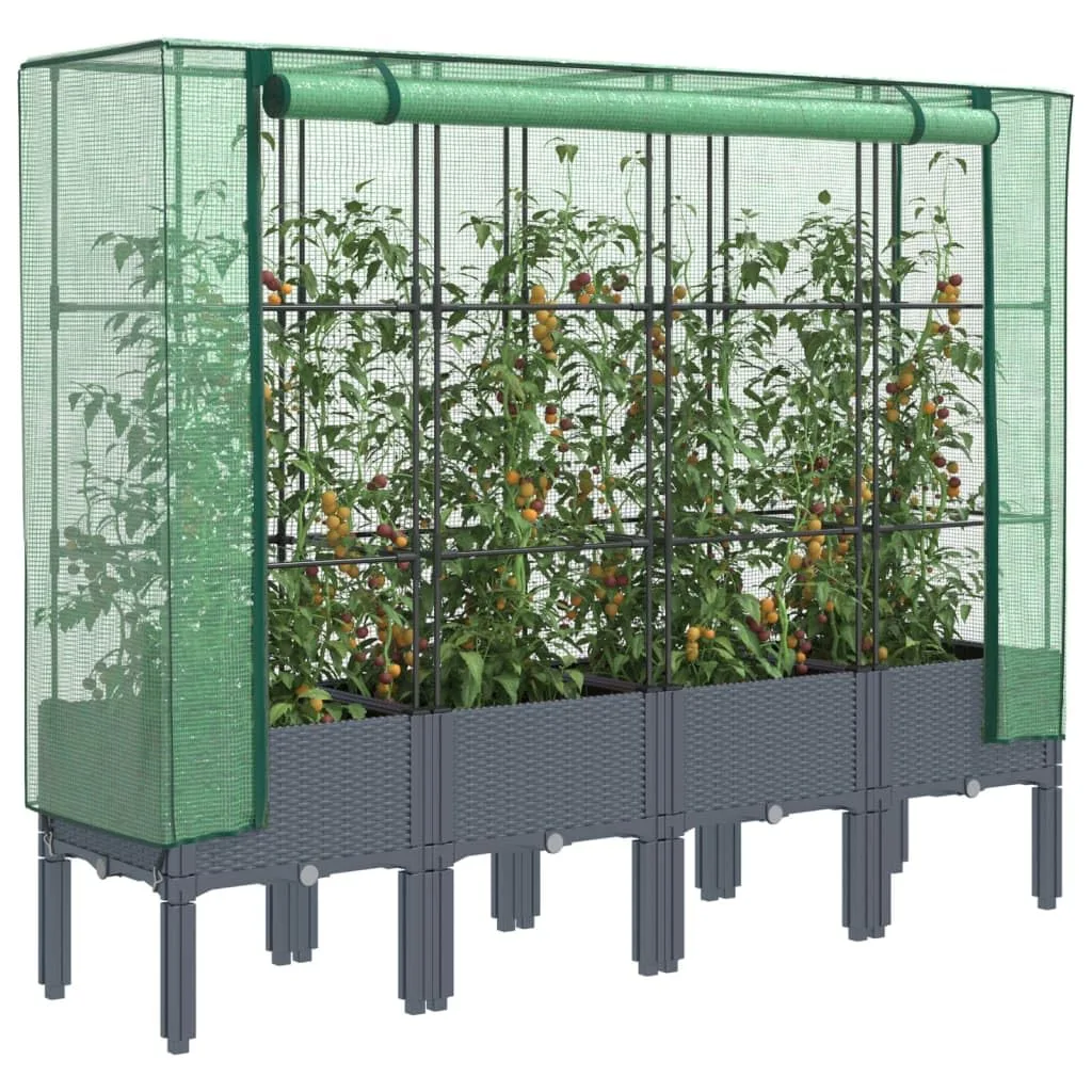 Hochbeet mit Gewächshaus-Aufsatz Pflanzkasten mit Gewächshaus Kräuterbeet Blumenbeet Frühbeet für Garten Pflanzenbeet Blumenkasten Gartenbeet Gemüsebeet Dunkelgrau 160x40x140 cm PP - Bild 1