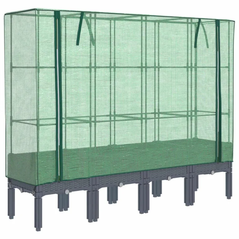 Hochbeet mit Gewächshaus-Aufsatz Pflanzkasten mit Gewächshaus Kräuterbeet Blumenbeet Frühbeet für Garten Pflanzenbeet Blumenkasten Gartenbeet Gemüsebeet Dunkelgrau 160x40x140 cm PP – Bild 2