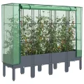 Hochbeet mit Gewächshaus-Aufsatz Pflanzkasten mit Gewächshaus Kräuterbeet Blumenbeet Frühbeet für Garten Pflanzenbeet Blumenkasten Gartenbeet Gemüsebeet Dunkelgrau 160x40x140 cm PP - Thumbnail 1