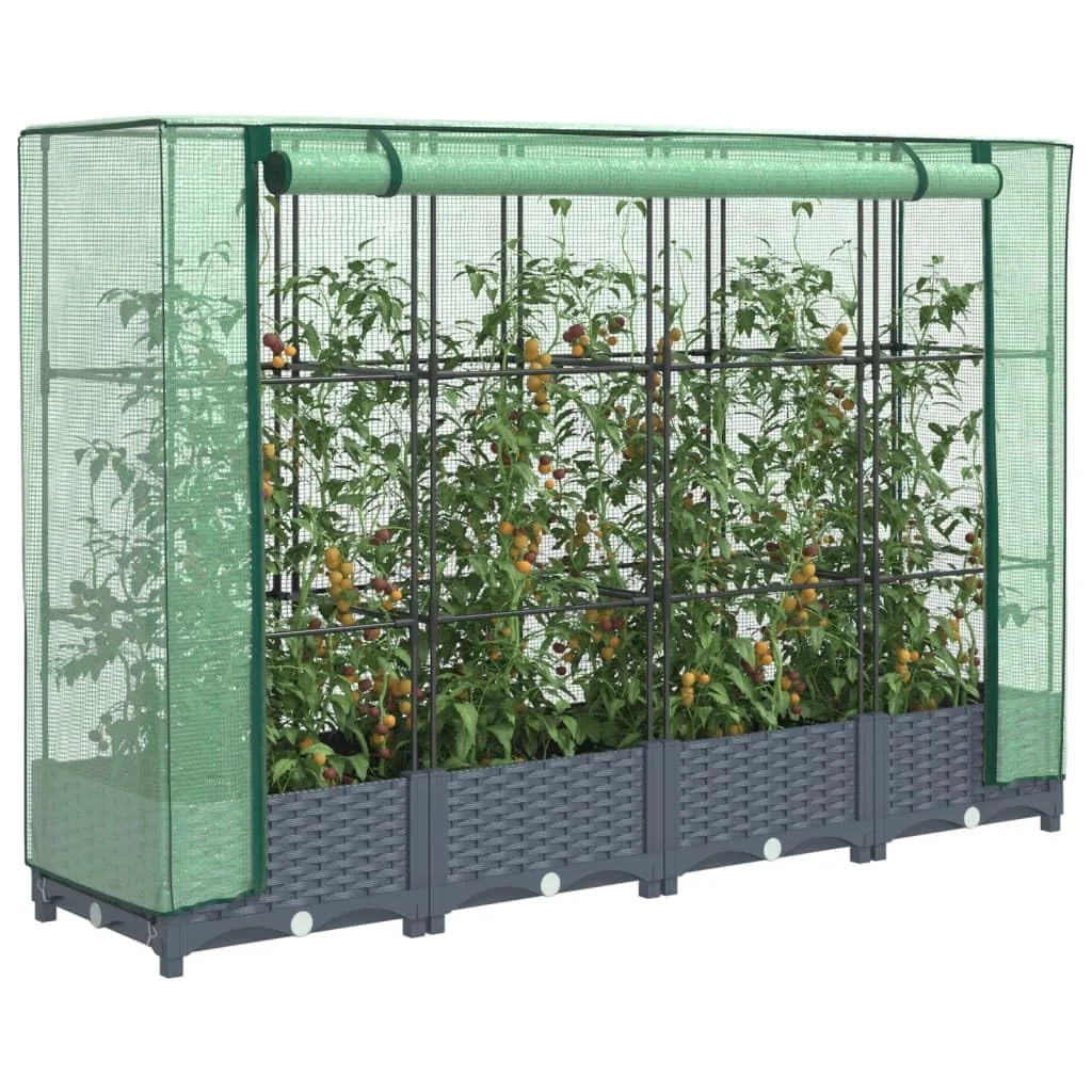 Hochbeet mit Gewächshaus-Aufsatz Pflanzkasten mit Gewächshaus Gartenbeet Gemüsebeet Kräuterbeet Blumenkasten Frühbeet für Garten Blumenbeet Pflanzenbeet Dunkelgrau 160x40x123 cm PP - Bild 1