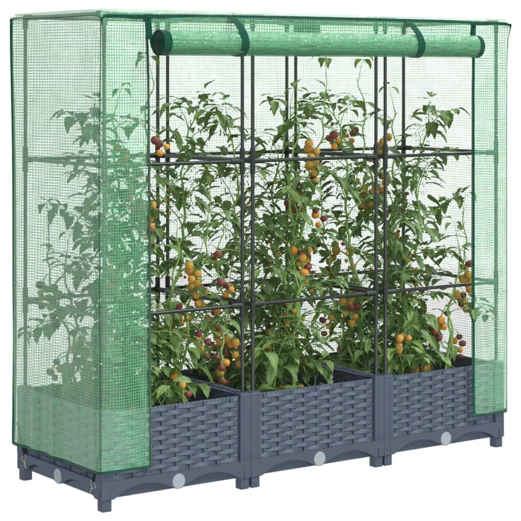 Hochbeet mit Gewächshaus-Aufsatz Pflanzenbeet Pflanzkasten mit Gewächshaus Gartenbeet Gemüsebeet Kräuterbeet Blumenkasten Frühbeet für Garten Blumenbeet Dunkelgrau 120x40x123 cm PP - Bild 1