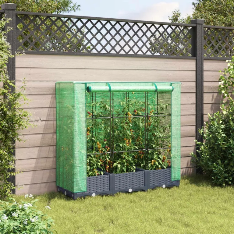 Hochbeet mit Gewächshaus-Aufsatz Pflanzenbeet Pflanzkasten mit Gewächshaus Gartenbeet Gemüsebeet Kräuterbeet Blumenkasten Frühbeet für Garten Blumenbeet Dunkelgrau 120x40x123 cm PP – Bild 3