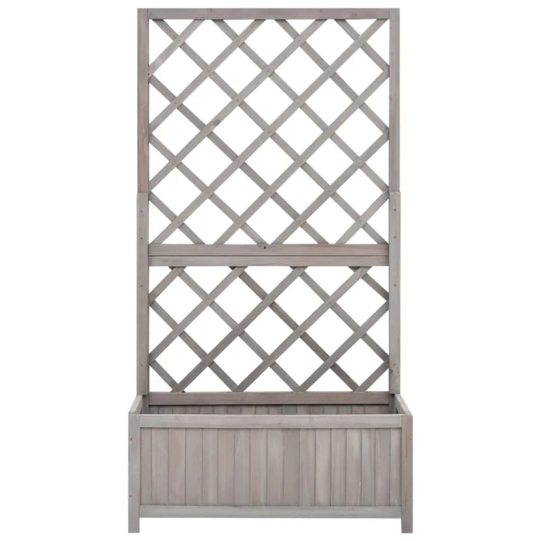 Garten-Spalier mit Blumenkasten Kräuterbeet Frühbeet für Garten Pflanzgefäß für Draußen Pflanztopf Blumenbeet Pflanzenbeet Gartenbeet Grau 70x30x135 cm Massives Tannenholz – Bild 2
