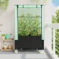 Hochbeet mit Aufsatz und Rollen Kräuterbeet Blumenbeet Frühbeet für Garten Pflanzenbeet Anzuchtbeet Pflanzkasten mit Gewächshaus Gartenbeet Gemüsebeet Wetterfest Schwarz 50x80x182 cm PP - Thumbnail 3