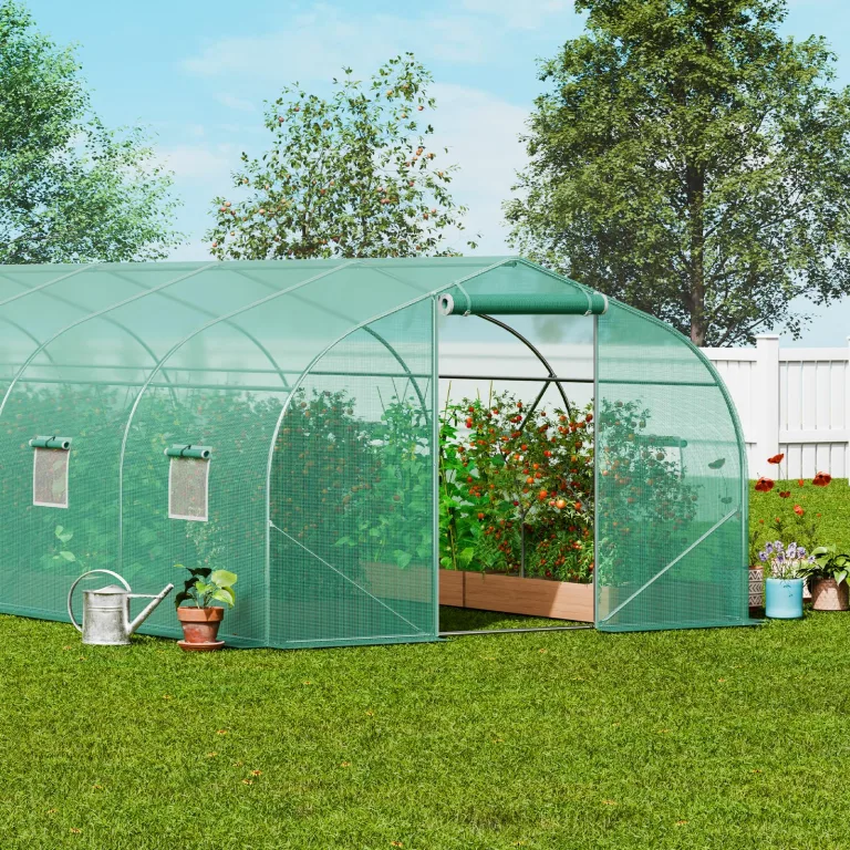 VEVOR begehbares Tunnel-Gewächshaus, 900x300x200cm Treibhaus, Spitzdach-Tomatenhaus mit verzinktem Stahlrahmen, grüner PE-Abdeckung, aufrollbarer Reißverschlusstür und 12 Fenstern für den Außenbereich – Bild 8