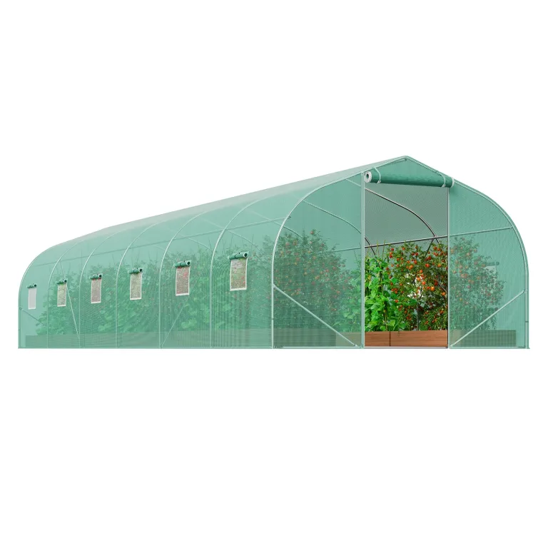 VEVOR begehbares Tunnel-Gewächshaus, 900x300x200cm Treibhaus, Spitzdach-Tomatenhaus mit verzinktem Stahlrahmen, grüner PE-Abdeckung, aufrollbarer Reißverschlusstür und 12 Fenstern für den Außenbereich – Bild 9
