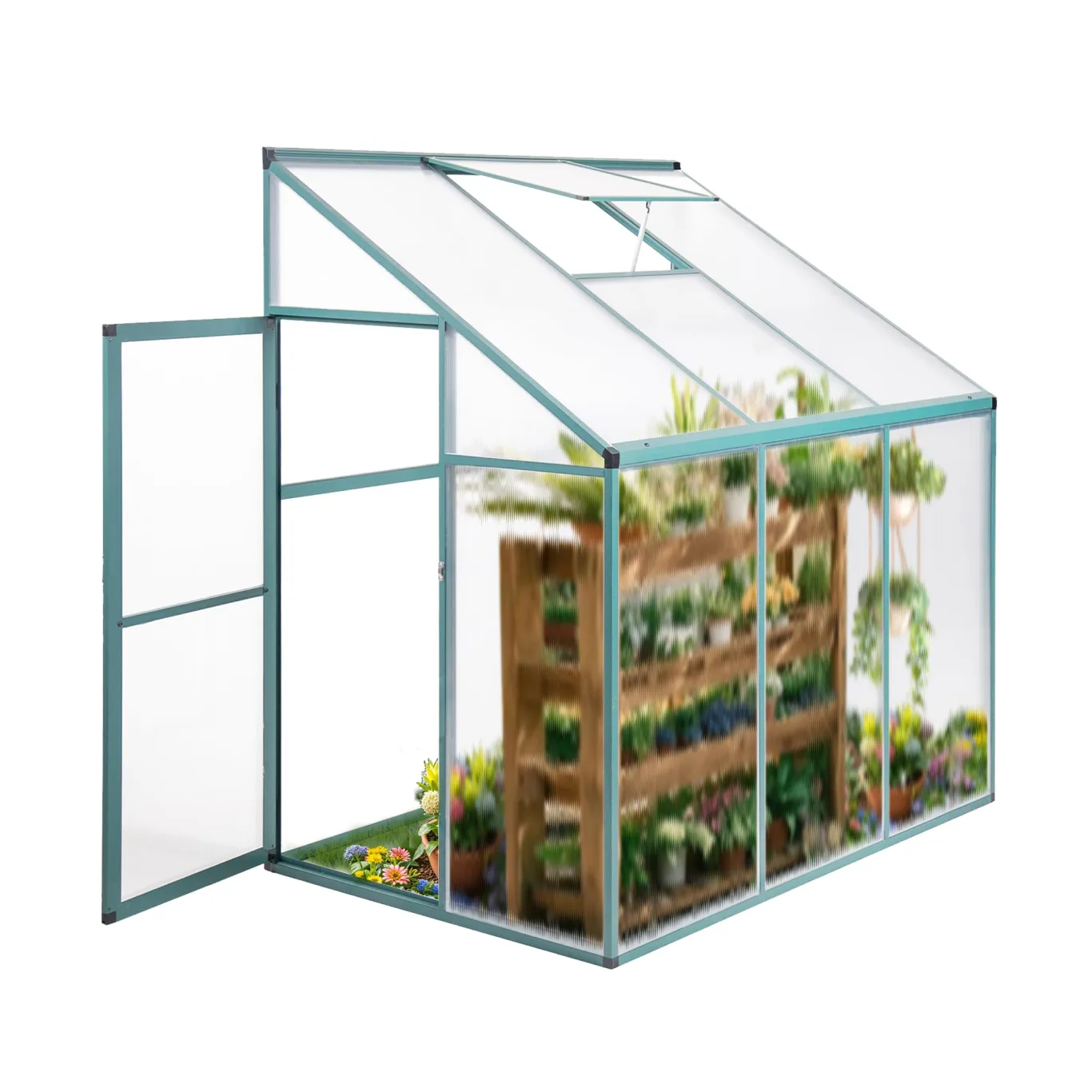 Anlehngewächshaus Tomatenhaus 181x122x195cm Aluminium Beistell-Gewächshaus, Treibhaus Gartenhaus Frühbeet Ohne Rückwand, Winterfest Klein, Minigewächshaus, 2.2m², Grün - Bild 1