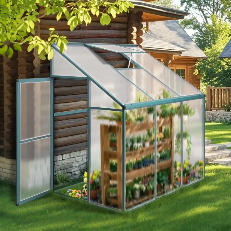 Anlehngewächshaus Tomatenhaus 181x122x195cm Aluminium Beistell-Gewächshaus, Treibhaus Gartenhaus Frühbeet Ohne Rückwand, Winterfest Klein, Minigewächshaus, 2.2m², Grün – Bild 8