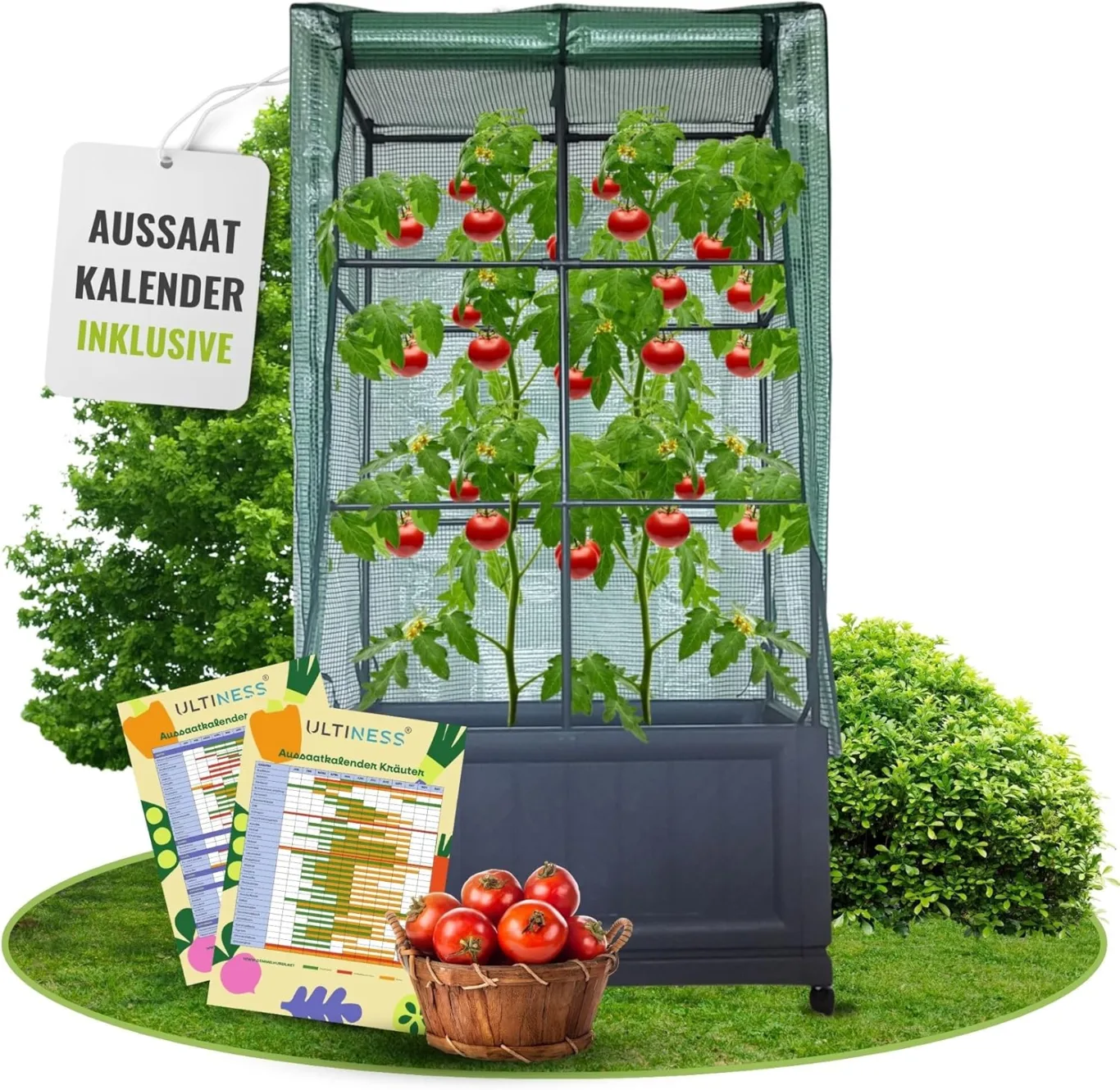 Balkon Gewächshaus Laura mit Pflanzkasten, Rankgitter & Schutzfolie, Tomatengewächshaus, Tomatenzelt, Foliengewächshaus – Wetterfest, UV-beständig, Platzsparendes Urban Gardening Terrasse - Bild 1