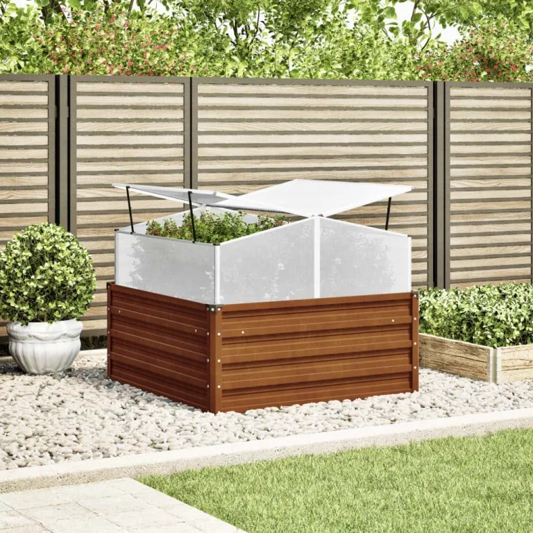 vidaXL Hochbeet mit Gewächshausaufsatz Cortenstahl, Pflanzkübel, Pflanzgefäß, Pflanzkasten, Blumenkübel, Blumenkasten, Outdoor Pflanzkübel – Bild 4