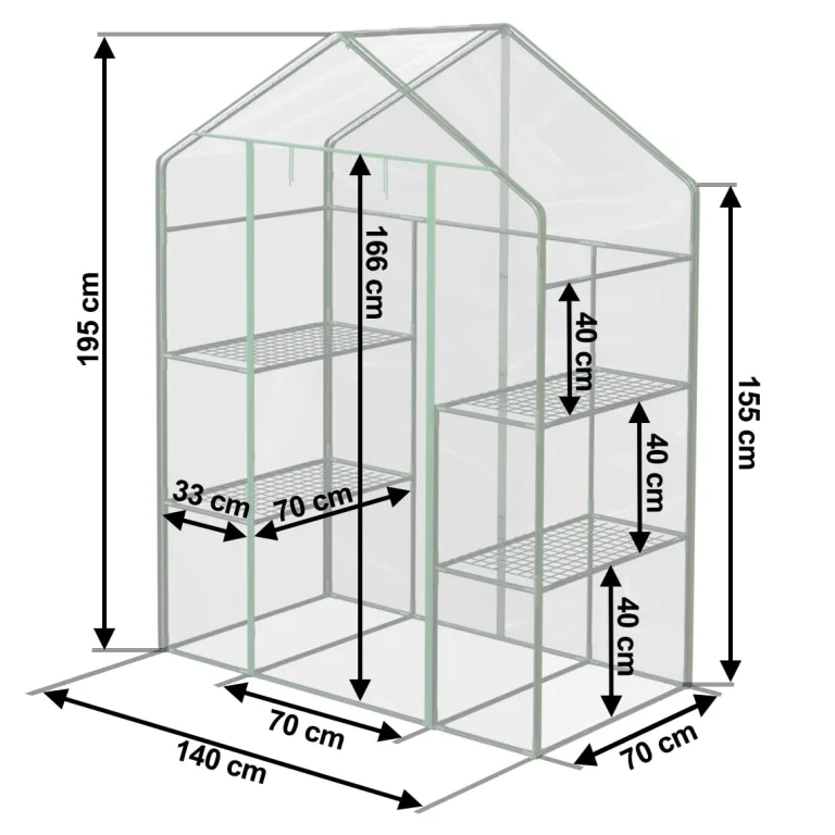 Gewächshaus Foliengewächshaus Gartengewächshäus Stabil Tomatenhaus 195 x 140 x 70 cm Regal Garten Balkon Grün Transparent – Bild 3