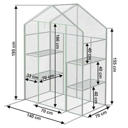 Gewächshaus Foliengewächshaus Gartengewächshäus Stabil Tomatenhaus 195 x 140 x 70 cm Regal Garten Balkon Grün Transparent – Bild 10
