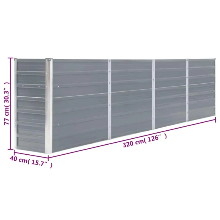 Myheimly Hochbeet 320 x 40 x 77 cm Verzinkter Stahl Gartenbeet Pflanzbeet Frühbeet Grau – Bild 6