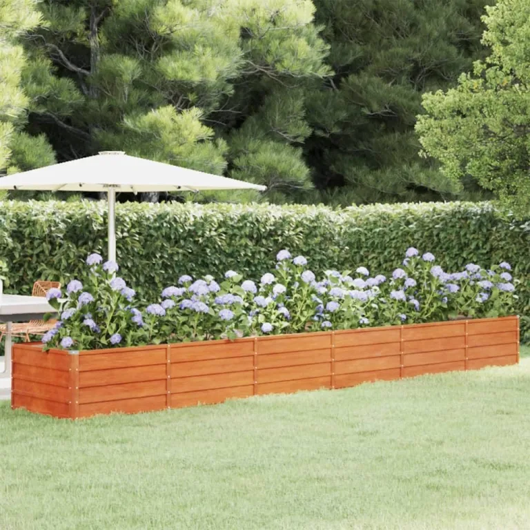 Myheimly Hochbeet, Hochbeet für Garten Balkon Terrasse, Kräuterhochbeet zum Selber Bauen, Gemüsebeet Pflanzkübel aus Metall, Grau Cortenstahl 480 x 80 x 45 cm