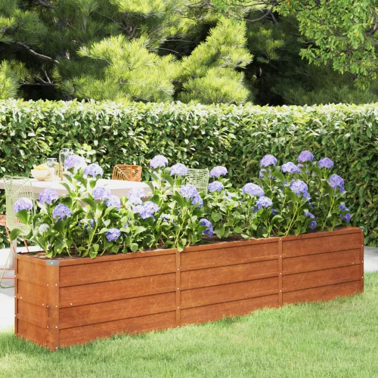 Myheimly Hochbeet, Hochbeet für Garten Balkon Terrasse, Kräuterhochbeet zum Selber Bauen, Gemüsebeet Pflanzkübel aus Metall, Grau Cortenstahl 240 x 40 x 45 cm – Bild 1