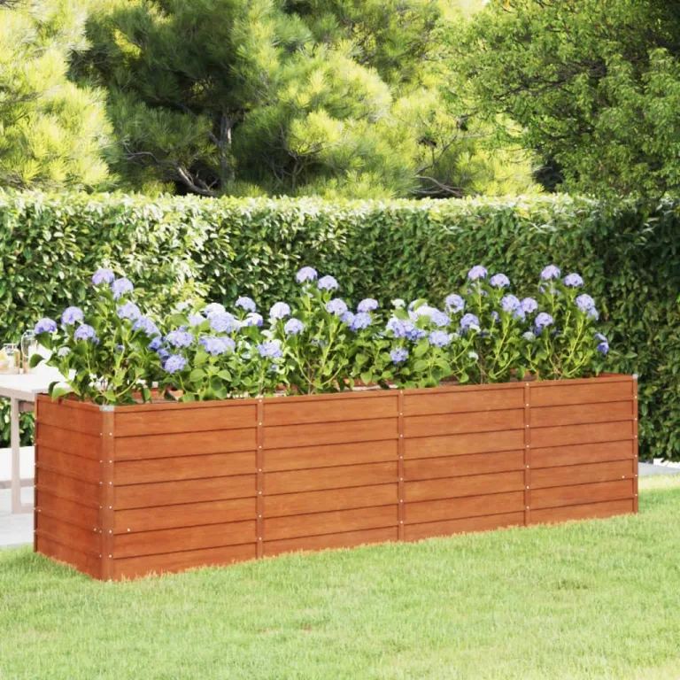 Myheimly Hochbeet, Hochbeet für Garten Balkon Terrasse, Kräuterhochbeet zum Selber Bauen, Gemüsebeet Pflanzkübel aus Metall, Grau Cortenstahl 320 x 80 x 77 cm