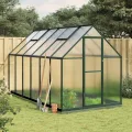 IKAYAA Gewächshaus mit Fundamentrahmen Gewächshaus Aluminium für den Garten Treibhaus Gartenhaus Winterfest Aufzucht Tomatenhaus Frühbeet und Pflanzenhaus-Grün-334 x 169 x 202 cm - Thumbnail 1