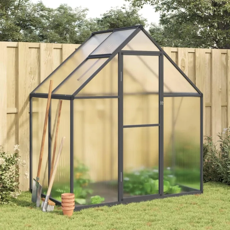 IKAYAA Gewächshaus mit Fundamentrahmen Gewächshaus Aluminium für den Garten Treibhaus Gartenhaus Winterfest Aufzucht Tomatenhaus Frühbeet und Pflanzenhaus-Anthrazit-169 x 114 x 195 cm – Bild 1