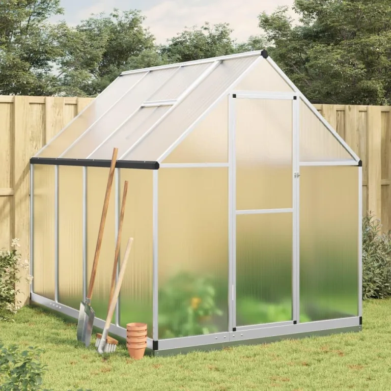 IKAYAA Gewächshaus mit Fundamentrahmen Gewächshaus Aluminium für den Garten Treibhaus Gartenhaus Winterfest Aufzucht Tomatenhaus Frühbeet und Pflanzenhaus-Silber-224 x 169 x 202 cm – Bild 1