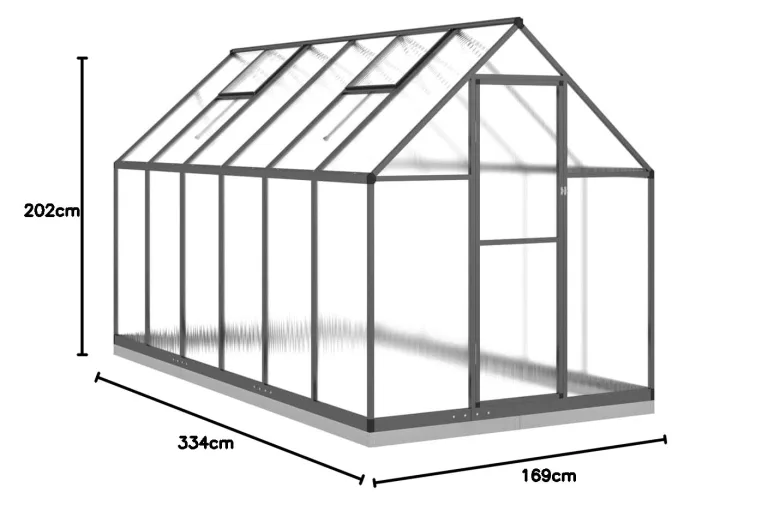 IKAYAA Gewächshaus mit Fundamentrahmen Gewächshaus Aluminium für den Garten Treibhaus Gartenhaus Winterfest Aufzucht Tomatenhaus Frühbeet und Pflanzenhaus-Anthrazit-334 x 169 x 202 cm – Bild 10