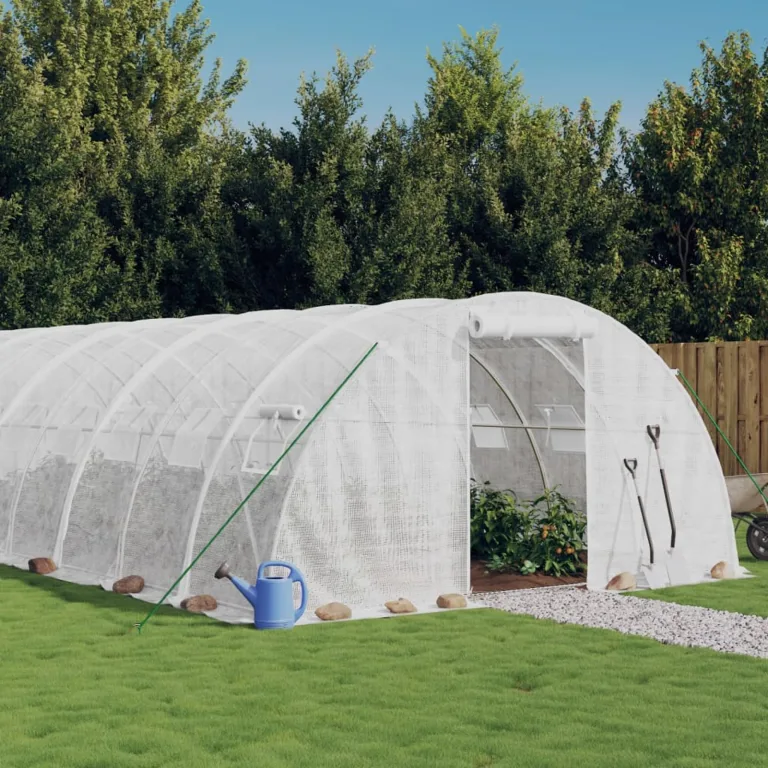 IKAYAA Folientunnel Gewächshaus 6 x 4 x 2 m Foliengewächshaus Gewächshaus Tomatengewächshaus Treibhaus Folientunnel, Fenster mit Insektenschutz, für Tomaten Weiß – Bild 1