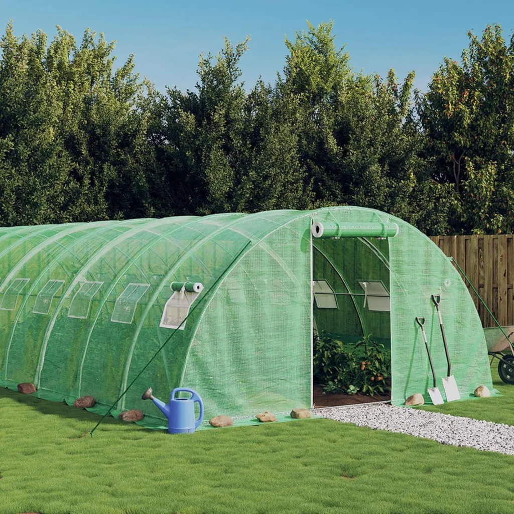 IKAYAA Folientunnel Gewächshaus 6 x 4 x 2 m Foliengewächshaus Gewächshaus Tomatengewächshaus Treibhaus Folientunnel, Fenster mit Insektenschutz, für Tomaten Grün