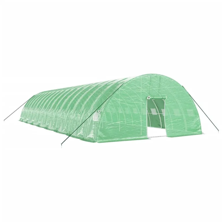 IKAYAA Folientunnel Gewächshaus 16 x 6 x 2.85 m Foliengewächshaus Gewächshaus Tomatengewächshaus Treibhaus Folientunnel, Fenster mit Insektenschutz, für Tomaten Grün – Bild 2