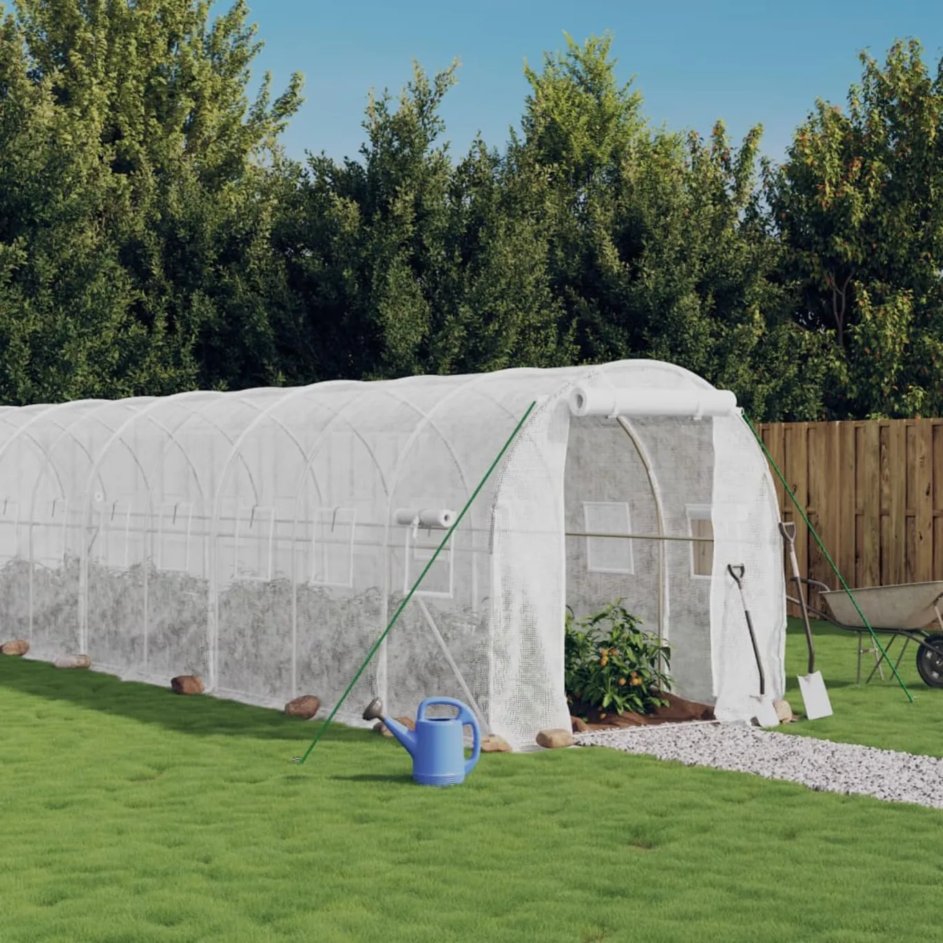 IKAYAA Folientunnel Gewächshaus 6 x 2 x 2 m Foliengewächshaus Gewächshaus Tomatengewächshaus Treibhaus Folientunnel, Fenster mit Insektenschutz, für Tomaten Weiß - Bild 1