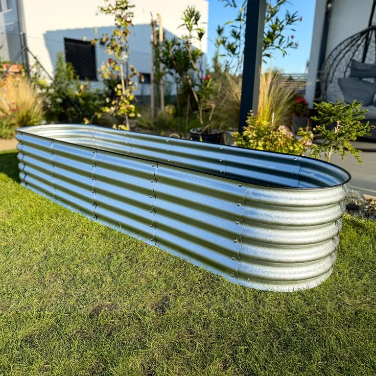 Hochbeet aus Metall 240x60x43 cm - Modulares 9-in-1 Hochbeete-Kit - Rostfreie Hochbeete für Garten aus Premium Zn-Al-Mg Stahl - Min. 20 Jahre Lebensdauer - 43 cm Hoch Gemüsebeet, Silber – Bild 4