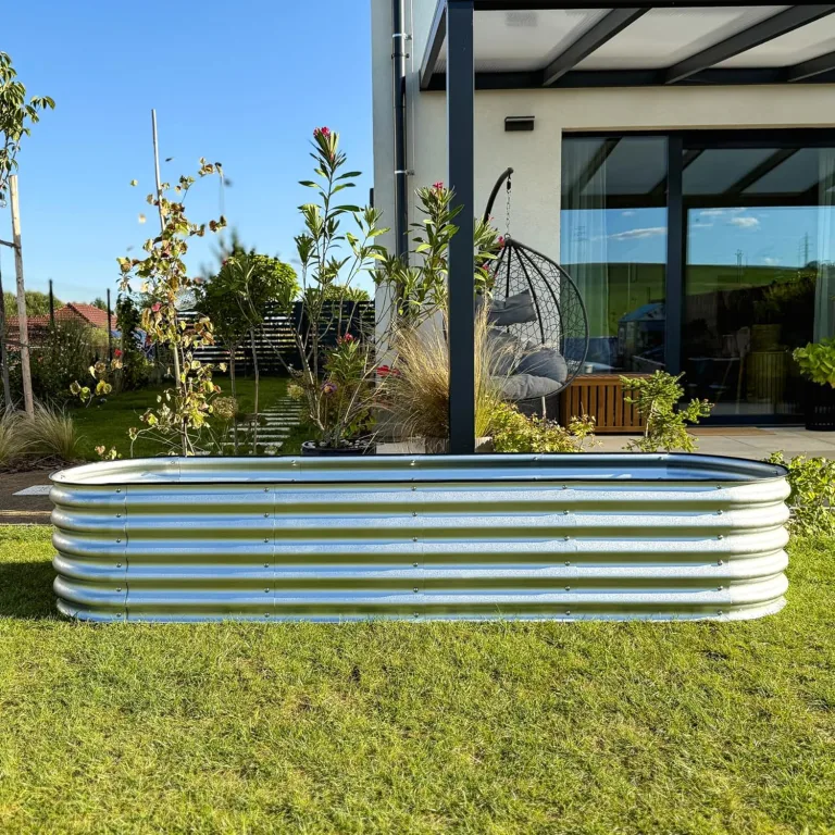 Hochbeet aus Metall 240x60x43 cm - Modulares 9-in-1 Hochbeete-Kit - Rostfreie Hochbeete für Garten aus Premium Zn-Al-Mg Stahl - Min. 20 Jahre Lebensdauer - 43 cm Hoch Gemüsebeet, Silber – Bild 1