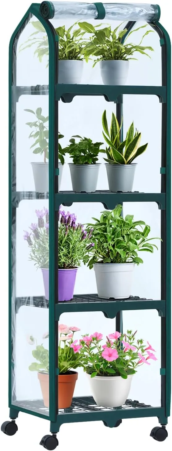 Ohuhu Balkon Gewächshaus klein Premium Foliengewächshaus mit Verriegelungsräder, Folien Treibhaus mit 4 Ebenen Anzuchthaus Treibhaus Platzsparend Frühbeet für Garten 41x33x132 cm Transparent – Bild 1