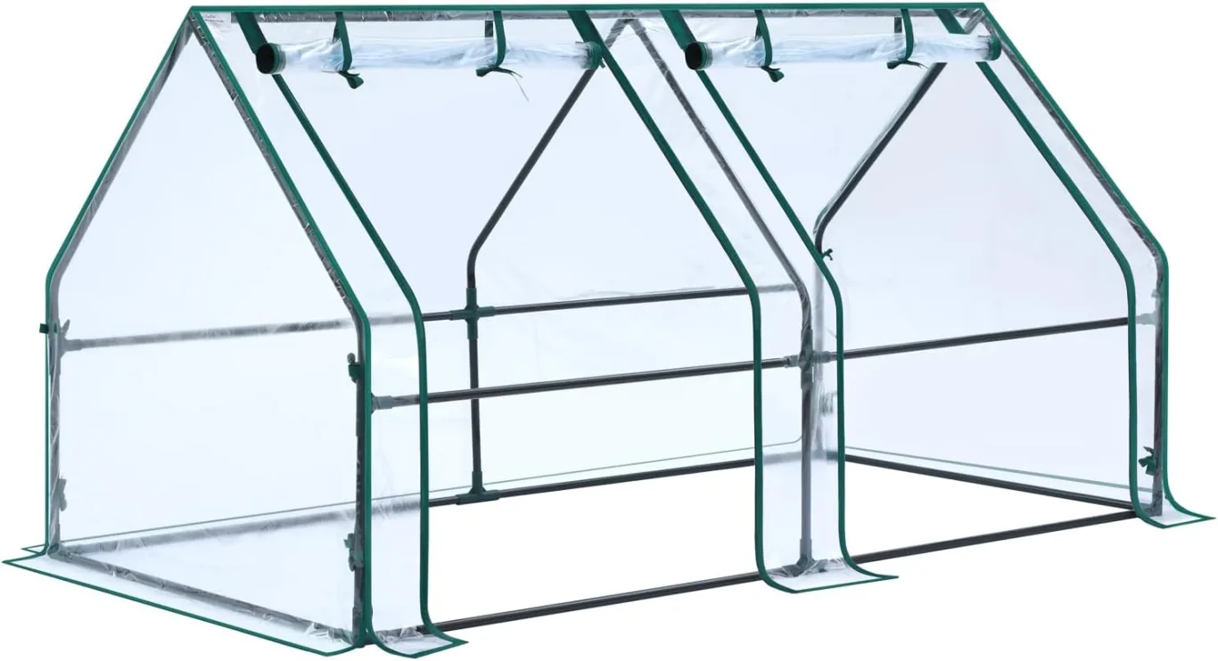 Ohuhu Foliengewächshaus Frühbeet Gewächshaus Tomatengewächshaus Winterschutz 180x90x90 cm, Gewächshaus Balkon Hochbeet Abdeckung mit Zwei großen PVC Reißverschluss-Türen Transparent - Bild 1