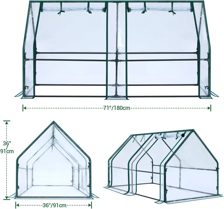 Ohuhu Foliengewächshaus Frühbeet Gewächshaus Tomatengewächshaus Winterschutz 180x90x90 cm, Gewächshaus Balkon Hochbeet Abdeckung mit Zwei großen PVC Reißverschluss-Türen Transparent – Bild 4
