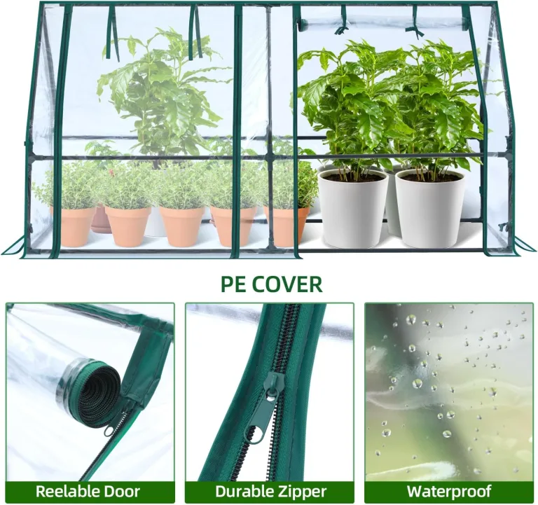 Ohuhu Foliengewächshaus Frühbeet Gewächshaus Tomatengewächshaus Winterschutz 180x90x90 cm, Gewächshaus Balkon Hochbeet Abdeckung mit Zwei großen PVC Reißverschluss-Türen Transparent – Bild 2
