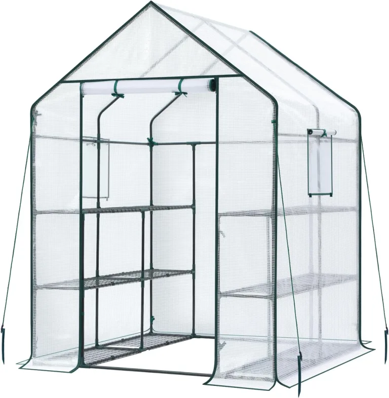 Ohuhu Gewächshaus Foliengewächshaus 3 Etagen mit 12 Regalen, Premium Tomatenhaus Anzucht Gewächshaus mit UV-beständiger PE-Gitterfolie Schützt die Pflanzen vor Kälte und Frost, 143x143x195 cm – Bild 9