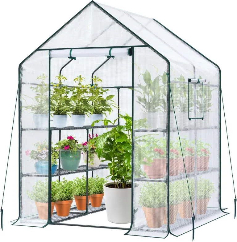 Ohuhu Gewächshaus Foliengewächshaus 3 Etagen mit 12 Regalen, Premium Tomatenhaus Anzucht Gewächshaus mit UV-beständiger PE-Gitterfolie Schützt die Pflanzen vor Kälte und Frost, 143x143x195 cm – Bild 1