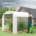 Outsunny Garten-Gewächshaus, 6 m², 3 x 2 m, mit 1 Tür + 2 aufrollbaren Seitenwänden mit Reißverschluss, 6 Fenster, verzinkter Stahl, Polyethylen, hohe Dichte, 140 g/m², UV-Schutz, Weiß - Thumbnail 4