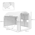 Outsunny Garten-Gewächshaus, 6 m², 3 x 2 m, mit 1 Tür + 2 aufrollbaren Seitenwänden mit Reißverschluss, 6 Fenster, verzinkter Stahl, Polyethylen, hohe Dichte, 140 g/m², UV-Schutz, Weiß - Thumbnail 5