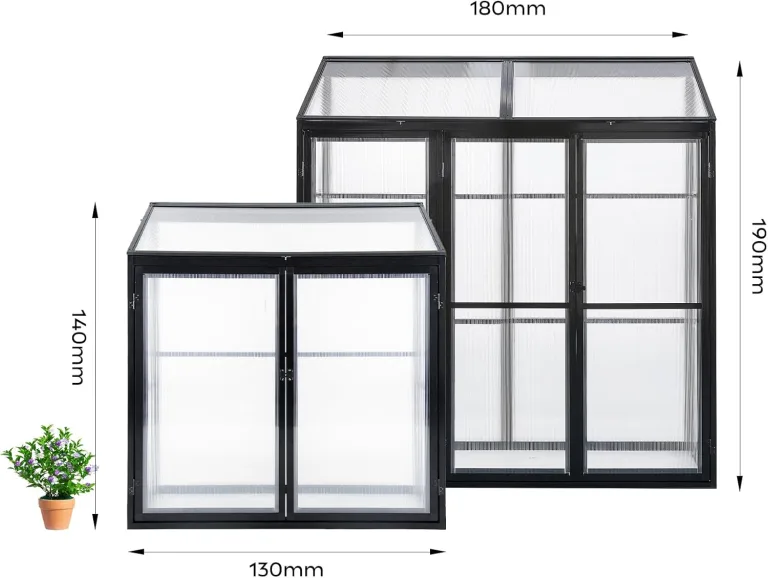 Aluminium Anlehngewächshaus Beistell Tomatengewächshaus klein Gewächshaus Dreitürig Treibhaus 190x55X180 cm schwarz – Bild 9