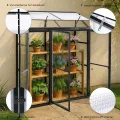 Aluminium Anlehngewächshaus Beistell Tomatengewächshaus klein Gewächshaus Dreitürig Treibhaus 190x55X180 cm schwarz - Thumbnail 5