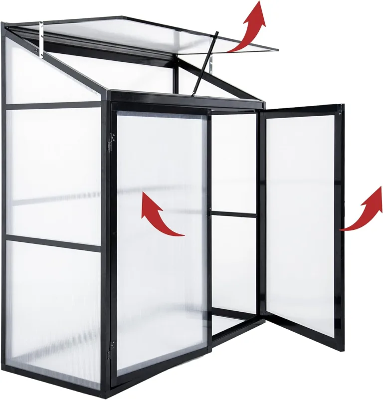 Aluminium Anlehngewächshaus Beistell Tomatengewächshaus klein Gewächshaus Doppeltür Treibhaus 140x55X130 cm schwarz – Bild 5