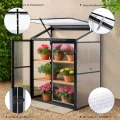 Aluminium Anlehngewächshaus Beistell Tomatengewächshaus klein Gewächshaus Doppeltür Treibhaus 140x55X130 cm schwarz - Thumbnail 4