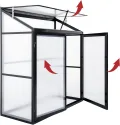 Aluminium Anlehngewächshaus Beistell Tomatengewächshaus klein Gewächshaus Doppeltür Treibhaus 140x55X130 cm schwarz - Thumbnail 5